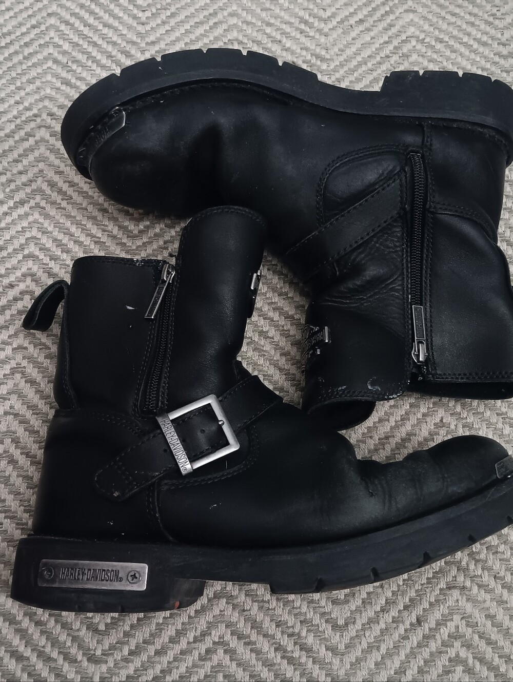 HARLEY-DAVIDSON Startex Black Leather  Zip Motorcycle Boots D96090 Mens SZ 10